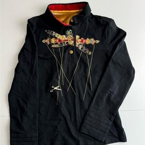 Embroidered Long-sleeve Polo Shirt with Marionette/Puppet Motifs